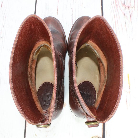 Frye Lucinda Short Brown Leather Western Cowboy Heeled Boots Size 8 M - Picture 7 of 10